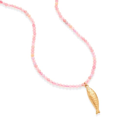 Boho Fish Necklace for Women - Blue Natural Stone Fish Pendant Necklace, Bohemian Beach Jewelry Colourful Jewelry for Summer Vacation - color: Pink