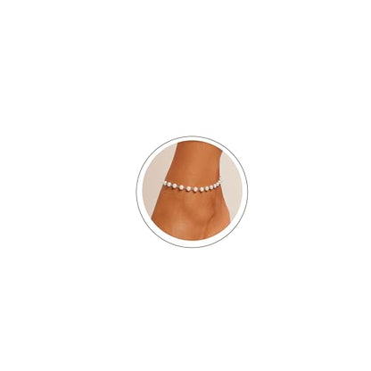 Waterproof Ankle Bracelets for Women Gold Anklets Non Tarnish Pearl/Figaro/Cuban/Snake Chain Anklet Adjustable Anklets for Womens Summer Beach Anklet Foot Jewelry for Women Gift - color: Pearls-Silver