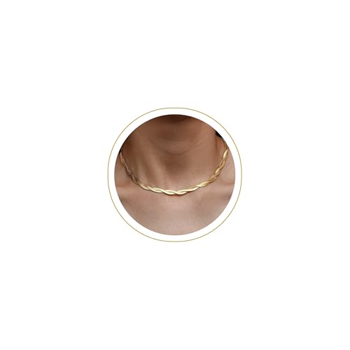 CHESKY 14K Gold/Silver Plated Snake Chain Necklace Herringbone Necklace | Gold Necklace for Women,layered Herringbone Necklace,1.5/3/5MM(W) 14"/16"(L) ,Mothers Day Gifts for Mom,Jewelry - color: gold, style: twisted