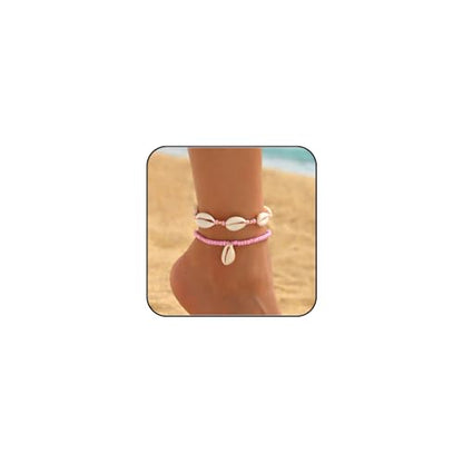 INENIMARTJ Puka Shell Anklets Bracelet for Women Colorful Shell Beaded Anklet Summer Ocean Hawaiian Beach Foot Jewelry Mermaid Seashell Anklets Jewelry for Women - color: pink