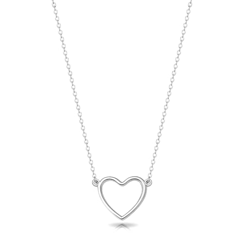 Zeffy Dainty Gold Heart Necklace for Women Trendy 14K Gold/Silver Plate Cute Heart Pendant Choker Necklaces Gold Love Heart Chain Necklace for Women Dainty Gold Jewelry Gifts for Women - style: Open Heart Necklace-Silver