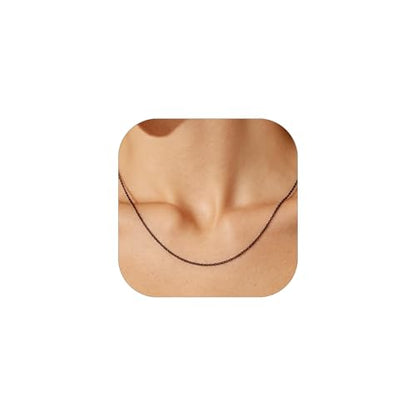 FOCALOOK Womens Chain Necklace, 1/1.4/2mm Thin Cable Link Necklace Chain | Hypoallergenic 316L Stainless Steel, Non Tarnish, Sturdy Chain for Pendants, 14K Gold Plated/Silver/Rose Gold/Black, 14-30" - color: 1mm Black, size: 14 Inch
