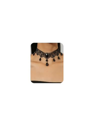 Lace Choker Necklace for Women Tassel Pendant Choker Necklaces Elegant Boho Collar Necklaces Statement Artistic Chain Necklace with Pearl Halloween Party Cosplay Costume Jewelry - color: Black Lace Pearl-2