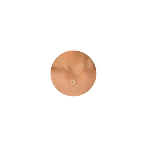 Dainty Gold Necklace: 14k Gold Plated Dianty Boots Bow Sun Moon Horse Evil Eye Conch Seahorse Necklace for Women 16.5"+2" - color: Sun Moon Pendant