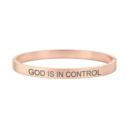 Inspirational Christian Bracelet for Women, Oval Engraved Bible Verse Love Bangle Cuff, Faith Scripture Jewelry, Religious Encouragement Gift for Mom Daughter Sister Friend - color: GOD IS IN CONTROL-Oval Bangle Rose Gold