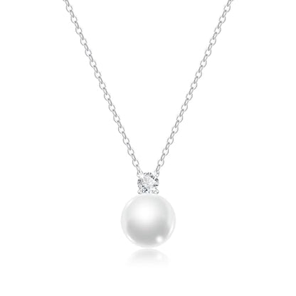 Pearl Necklace for Women 925 Sterling Silver Single Pearl Jewelry with Shell Pearl Pendant - Dainty Choker Necklace Suitable for Anniversary, Wedding, Birthday Gifts - color: CZ Silver