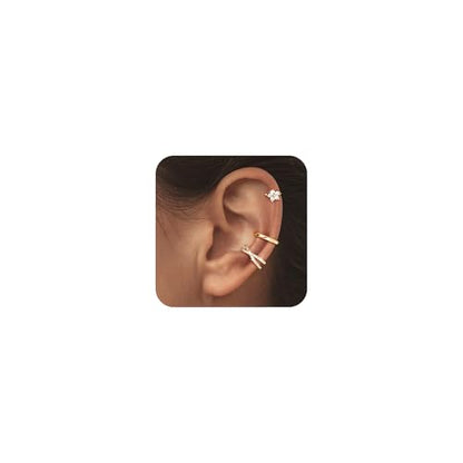 14K Gold Plated Ear Cuff Earrings for Women, Dainty Ear Cuffs Clip on Earrings Non Piercing Trendy Cubic Zirconia Cartilage Hoop Earring Fashion Jewelry Sets for Women - color: 3PCS/5 Flower