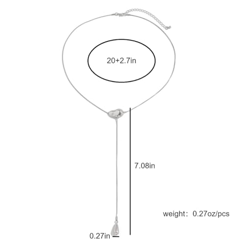 Trendy Long Gold or Silver Teardrop Tassel Y Necklace, Delicate Hollow Irregular Geometric Necklaces for Women Punk Party Charm Statement Jewelry Gift - color: Silver