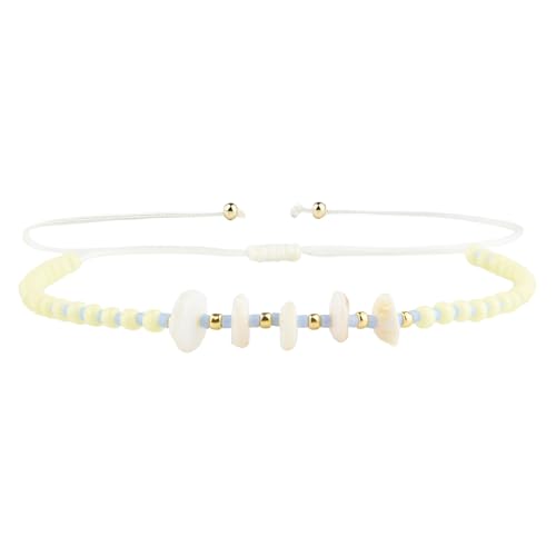 KELITCH Women Natural Stone Beads Anklet Boho Color Beaded Ankle Adjustable Foot Chain Jewelry for Summer Beach Holiday - color: Yellow 08G