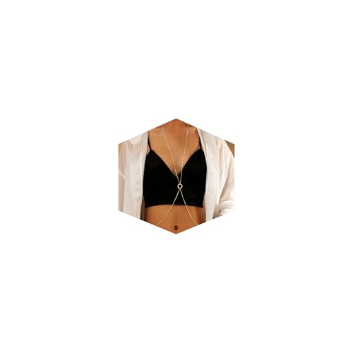 Gold Plated Body Chain for Women, Layered Bikini Waist Chain | Sexy Rhinestone Body Jewelry, Chest Belly Chain, Adjustable Fit, Crossover Design, Summer Beach Parties and Vacations - color: Gold9