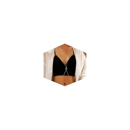 Gold Plated Body Chain for Women, Layered Bikini Waist Chain | Sexy Rhinestone Body Jewelry, Chest Belly Chain, Adjustable Fit, Crossover Design, Summer Beach Parties and Vacations - color: Gold9