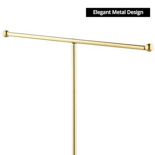 QWORK Jewelry Stand Display Necklace Holder with Electroplated Metal & White Marble Plywood Base - 2 Pack Durable & Stylish Organizer for Stores and Home Use