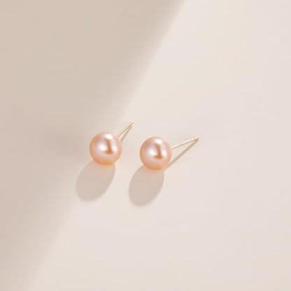 EAMTI Pearl Earrings for Women Trendy 18K Gold Plated Sterling Silver Freshwater Cultured Pearl Stud Earrings Hypoallergenic 5.5-9.5MM - color: Peach-pink, size: 7.6-8.5mm