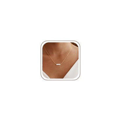 Gold Pearl Necklaces for Women Trendy, Fashionable 18K Gold Plated Dainty Necklace Simple Layered Pearl Necklaces for Women Trendy Wedding Birthday Jewelry - color: 3 Pearls