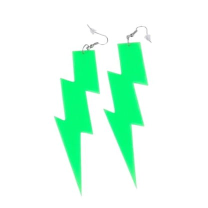 80s 90s Neon Earrings Fluorescence Retro Acrylic Lightning Drop Dangle Earring for Women Party Jewelry - color: green