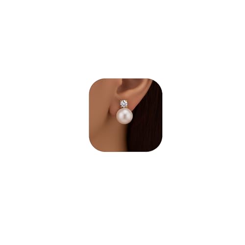 Pearl Clip on Earrings for Women - 14K Gold Silver Plated Cubic Zirconia Non Pierced Ear Clips Jewelry Gifts for Wedding Bridal Party Gifts - color: Gold-12mm