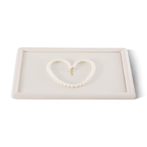 Velvet Jewelry Display Tray for Ring Earrings Necklace Bracelet Flat Tray - color: Beige, size: 12.99 × 9.06 in