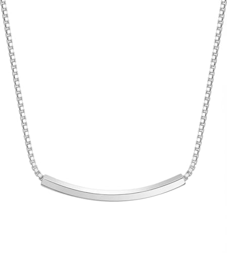 Amazon Essentials Women's Sterling Silver Horizontal Bar Necklace - Minimalist Silver Bar Pendant on Box Chain, Trendy Everyday Jewelry Gift for Women