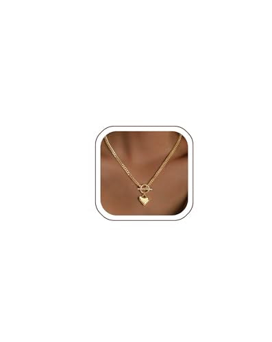 IMBOS 14K Gold Plated Chunky Chain Choker Necklaces for Women Chunky Gold Necklace Tennis Necklace for Women CZ Love Chain Cuban Link Choker Jewelry Gifts - color: Gold-Heart Necklace
