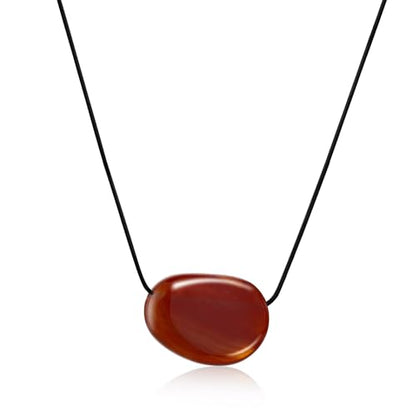 YELLOWPEACH Chunky Red Pebble Pendant Necklace for Women Minimalist Stone Gemstone Adjustable Charm Necklace - color: Red