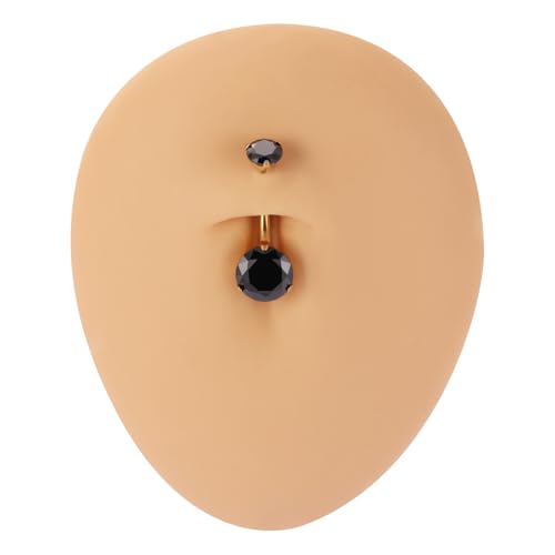 FUNLMO 14G Belly Button Ring Titanium Belly Button Piercing Belly Ring Internally Threaded Navel Piercing Jewelry - color: Gold-Black CZ