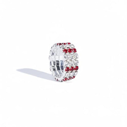 Sparkling Rhinestone Ring Set Trendy Elastic Rhinestone Crystal Stretch Ring Stackable Jewelry for Women Girls - color: 3 Rows Ring-White+Bright Red