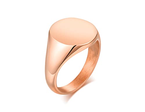HIJONES Mens Stainless Steel Signet Ring Matte Brushed Square | Simple Statement ,Wedding Band,Polished Round - color: 14mm-Rose Gold