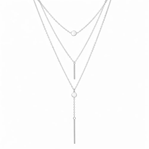 Layered Y Shape Necklace for Women Round Pendant Bar Minimalist Design Gold Silver