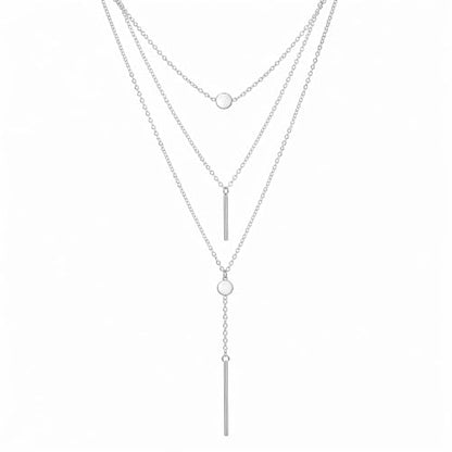 Layered Y Shape Necklace for Women Round Pendant Bar Minimalist Design Gold Silver