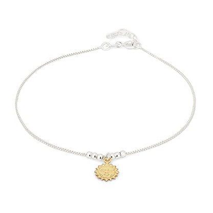 Vanbelle Sterling Silver Jewelry - Silver and Yellow Gold Plated 925 Stamp - Smiling-Sun Celestial Anklet - Stylish Beautifully Designed for Women - 9" Long + 1" Extender