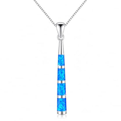 Blue Fire Opal Necklace for Women – Silver Bar Pendant Necklace, Ocean Inspired Coastal Jewelry, Adjustable 18-20 Inch Chain