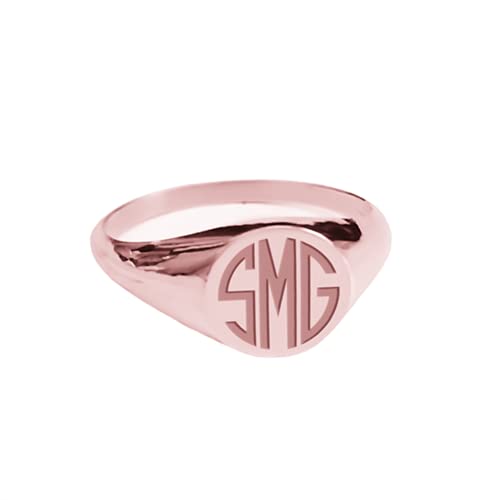Personalized 925 Sterling Silver Initial Signet Ring Band Custom Womens Monogram Jewelry - color: Rose Gold