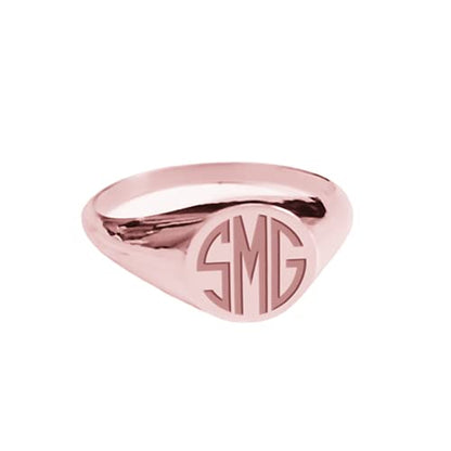 Personalized 925 Sterling Silver Initial Signet Ring Band Custom Womens Monogram Jewelry - color: Rose Gold