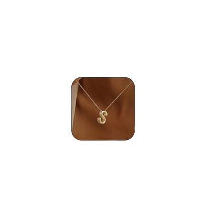 Ewrkbrㅤ Initial Necklaces for Women, 14k Gold Plated Bubble Letter Necklace Chunky Gold Necklace Dainty Charm Initial Necklaces for Women Trendy Custom Preppy Stocking Stuff Necklace Christmas Gifts - color: Gold, style: S