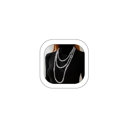 Long Pearl Beaded Necklace Layered Big Small Beads Pearl Necklaces Multi Strand Pearls Necklaces for Women Trendy Jewelry Gift - color: D