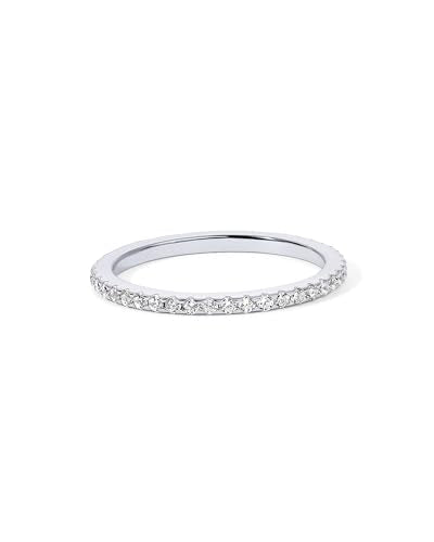 PAVOI 925 Sterling Silver Wedding Band for Women, 14K Gold Plated CZ Ring | Dainty Stackable Rings for Women, Cubic Zirconia Eternity Rings - color: 1-Pack White Gold