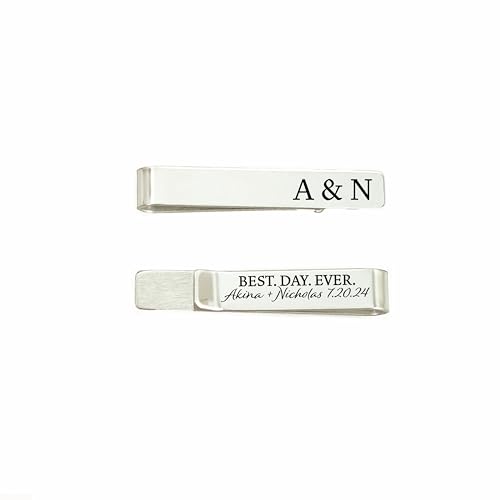 Personalized Initials Tie Clip Wedding Day Tie Bar Best Day Ever For Groom Gift From Bride Personalized Men Tie Bar BEST-DAY-TIE