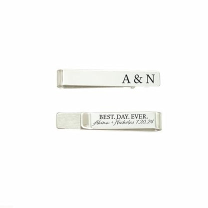 Personalized Initials Tie Clip Wedding Day Tie Bar Best Day Ever For Groom Gift From Bride Personalized Men Tie Bar BEST-DAY-TIE