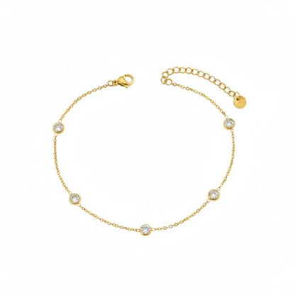 Dainty Ankle Bracelets for Women 18K Gold Plated Waterproof | Satellite Beaded Herringbone Lip Chain Anklets Simple Minimalist Summer Beach Foot Jewelry, Gift Box Included - color: 5 CZ-Gold