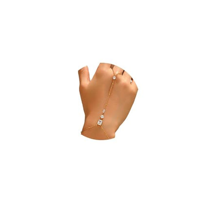 Gold Hand Chain Bracelet for Women 18K Gold Plated Stainless Steel Ring Bracelet Hand Chain with Pearl Star CZ Adjustable Hand Jewelry Chain Gifts - color: Y Satellite 3CZ-Gold