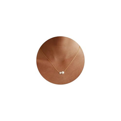 Gold Pearl Necklaces for Women Trendy, Fashionable 18K Gold Plated Dainty Necklace Simple Layered Pearl Necklaces for Women Trendy Wedding Birthday Jewelry - color: 2 Pearls