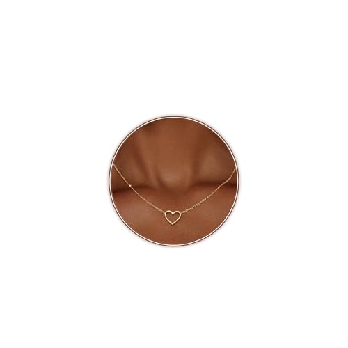 Zeffy Dainty Gold Heart Necklace for Women Trendy 14K Gold/Silver Plate Cute Heart Pendant Choker Necklaces Gold Love Heart Chain Necklace for Women Dainty Gold Jewelry Gifts for Women - style: Open Heart Necklace-Gold