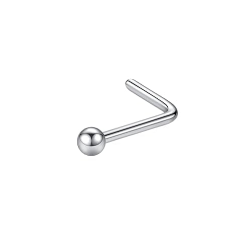 316L Surgical Steel 22g/20g/18g Nose Rings Studs L-Shape Nose Nostrial Piercing Body Jewerly L Shaped Nose Studs 1.5mm 2mm 2.5mm 3mm CZ Nose Screw Studs Rings for Women - style: 6pcs/L-shape/20g/1.5mm Ball/Silver