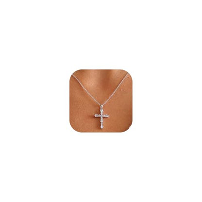 Cross Necklace for Women, 14K Gold Plated Cubic Zirconia Cross Pendant Necklace, Trendy Christian Jewelry Gifts for Baptism First Communion Christmas - color: Style A - Silver