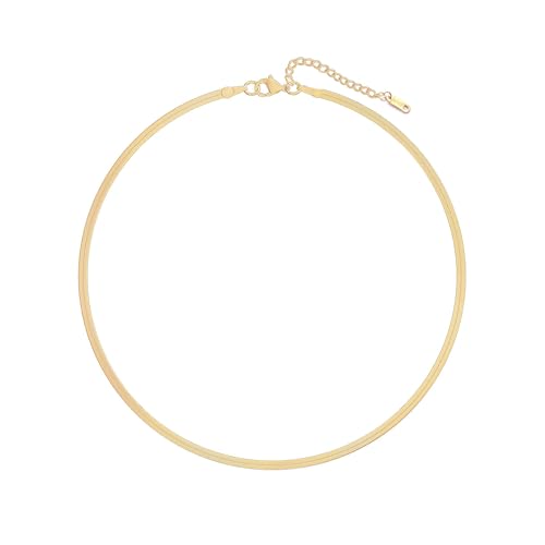 Dainty Choker Necklace for Women 18K Gold Plated Shining Dots Box Chain Sparkle Necklaces Cute Paperclip Link Herringbone Necklace Exquisite Jewelry Gifts for Mom Girlfriend - style: 5mm Herringbone GD