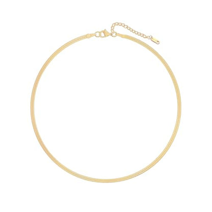 Dainty Choker Necklace for Women 18K Gold Plated Shining Dots Box Chain Sparkle Necklaces Cute Paperclip Link Herringbone Necklace Exquisite Jewelry Gifts for Mom Girlfriend - style: 5mm Herringbone GD