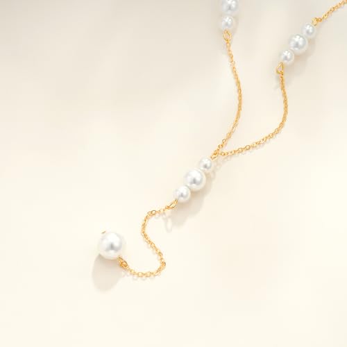 Pearl Necklaces for Women - 14K Gold Plated Y-Shaped Choker Necklace for Women, Gold Jewelry Beaded Necklace Gifts for Teens - color: Y-Pearl-3