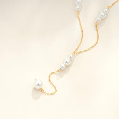 Pearl Necklaces for Women - 14K Gold Plated Y-Shaped Choker Necklace for Women, Gold Jewelry Beaded Necklace Gifts for Teens - color: Y-Pearl-3