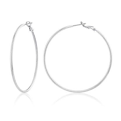 2MM S925 Sterling Silver Hoop Earrings Thin Gold Large Hoop Earring Lightweight Hypoallergenic Big Silver Thin Hoops Earring Gold Hoops Earrings for Women 30/40/50/60 MM - color: 60mm-Silver