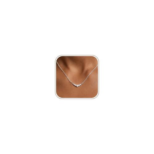Gold Silver Pendant Necklace for Women, Dainty CZ Jewelry Gift | 14K Gold Silver Plated, Cubic Zirconia Pearl Charm, Trendy Layered Necklace, Adjustable Chain, Waterproof, Hypoallergenic - color: Silver-Round CZ